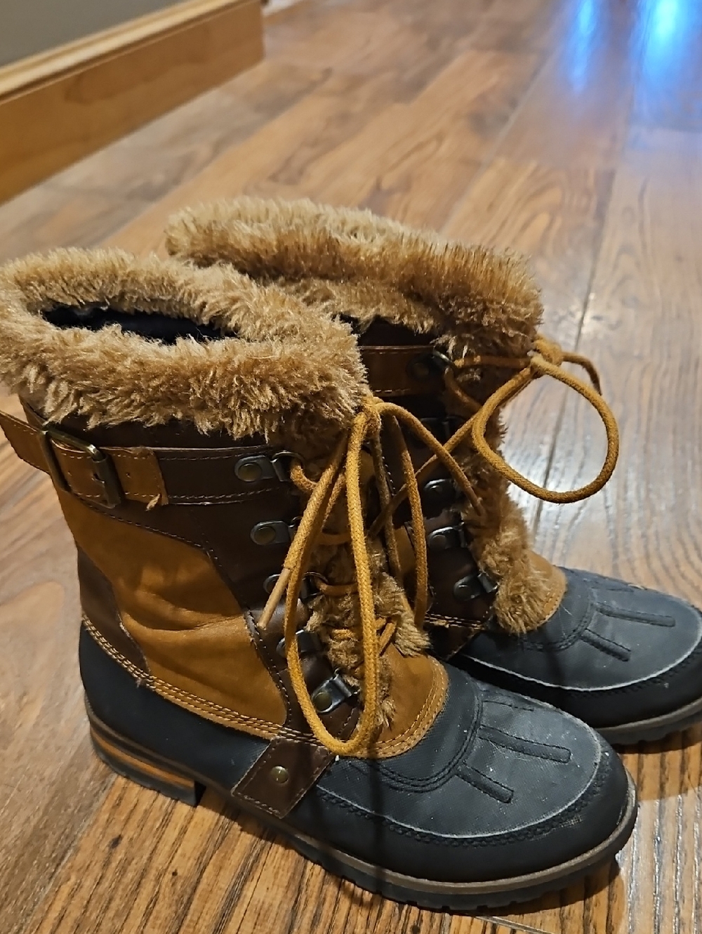 Target Brown and Black Faux Fur Lace-Up Ankle Boots